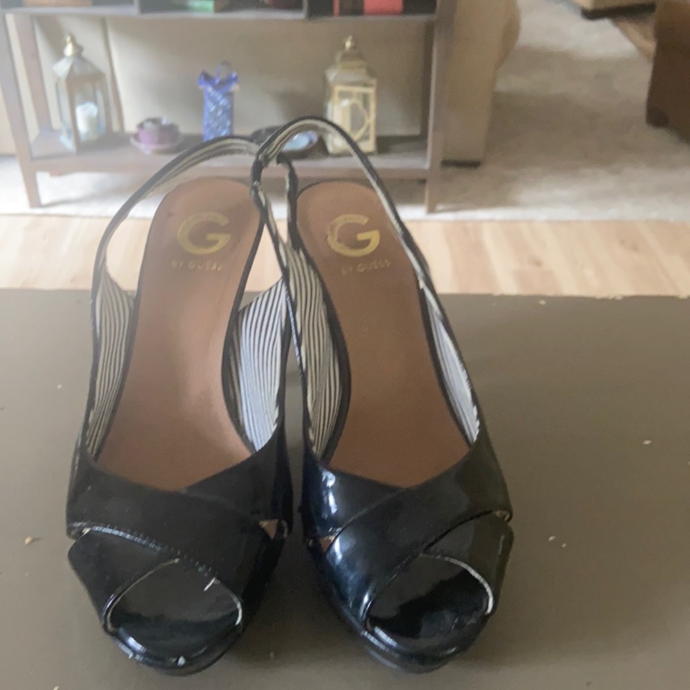 Black leather high heels